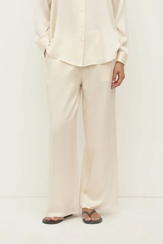 Cream Silk Wide-Leg Pant