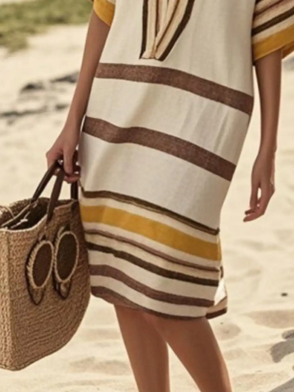 Striped Short Sleeve Midi Dress