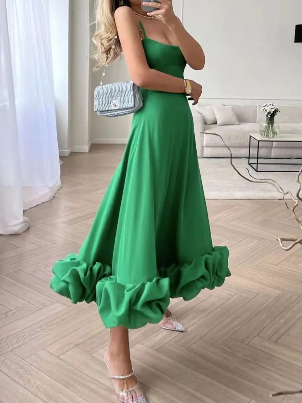 Scoop Neck Ruffle Midi Dress