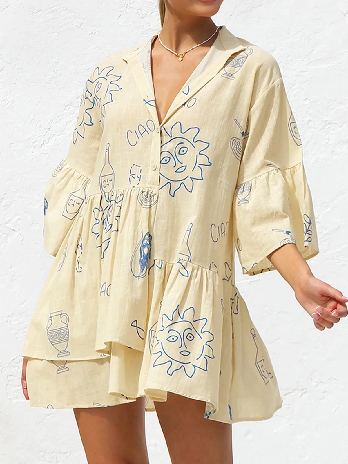 Oversized Sun Print Short Dress