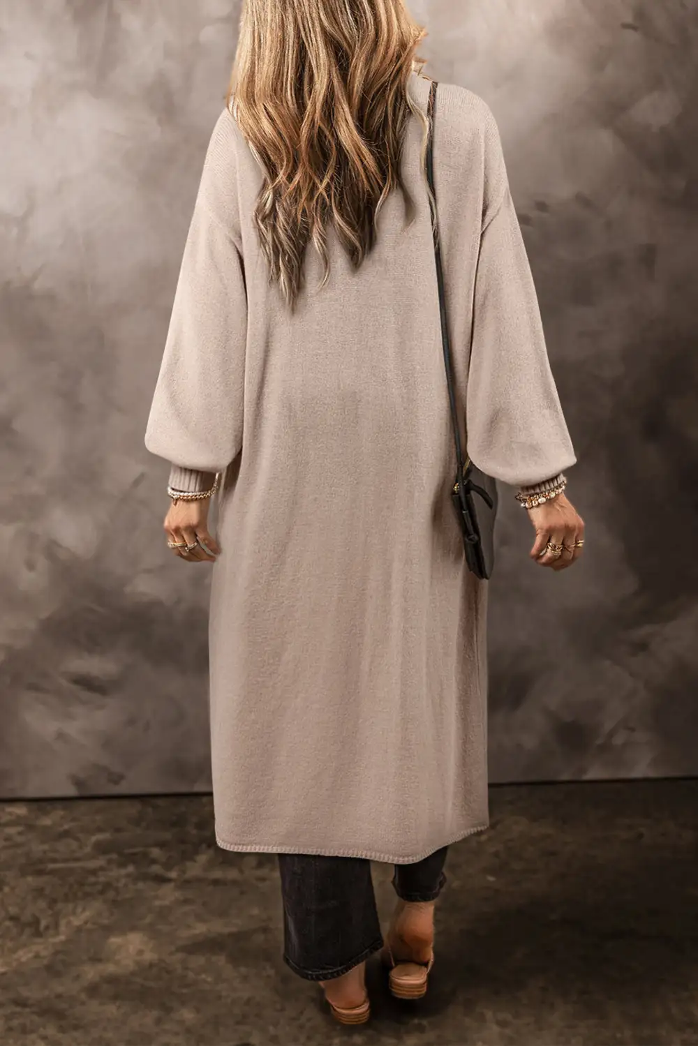 Side Pockets Open Front Long Knit Cardigan