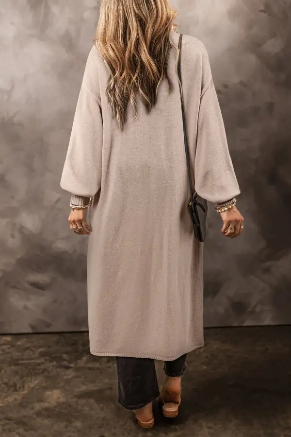 Side Pockets Open Front Long Knit Cardigan