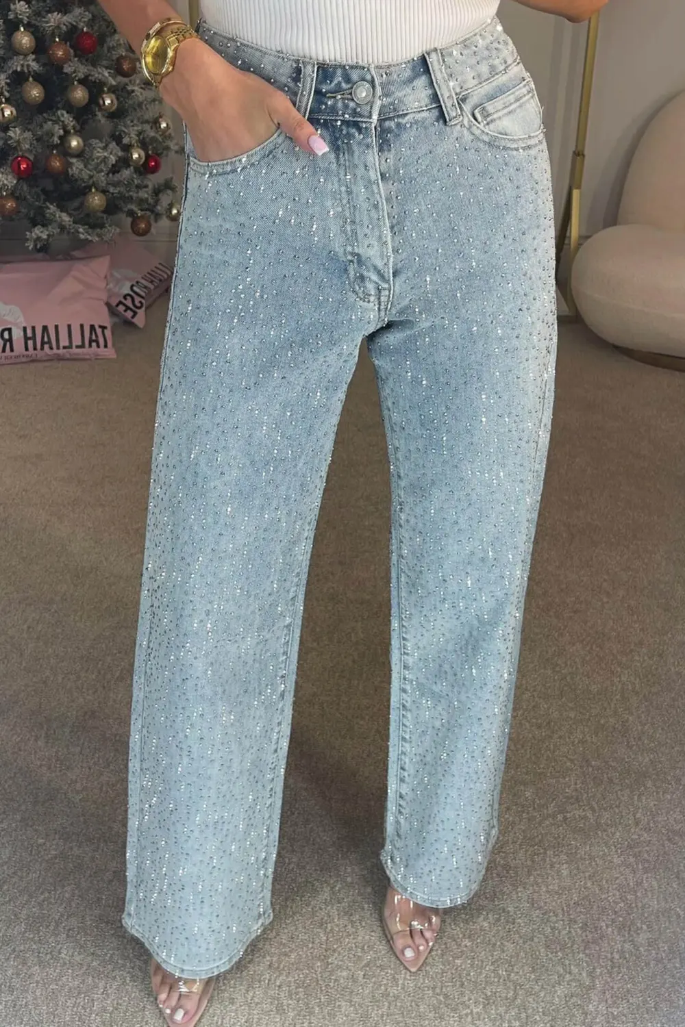 Rhinestone Straight Leg Jeans