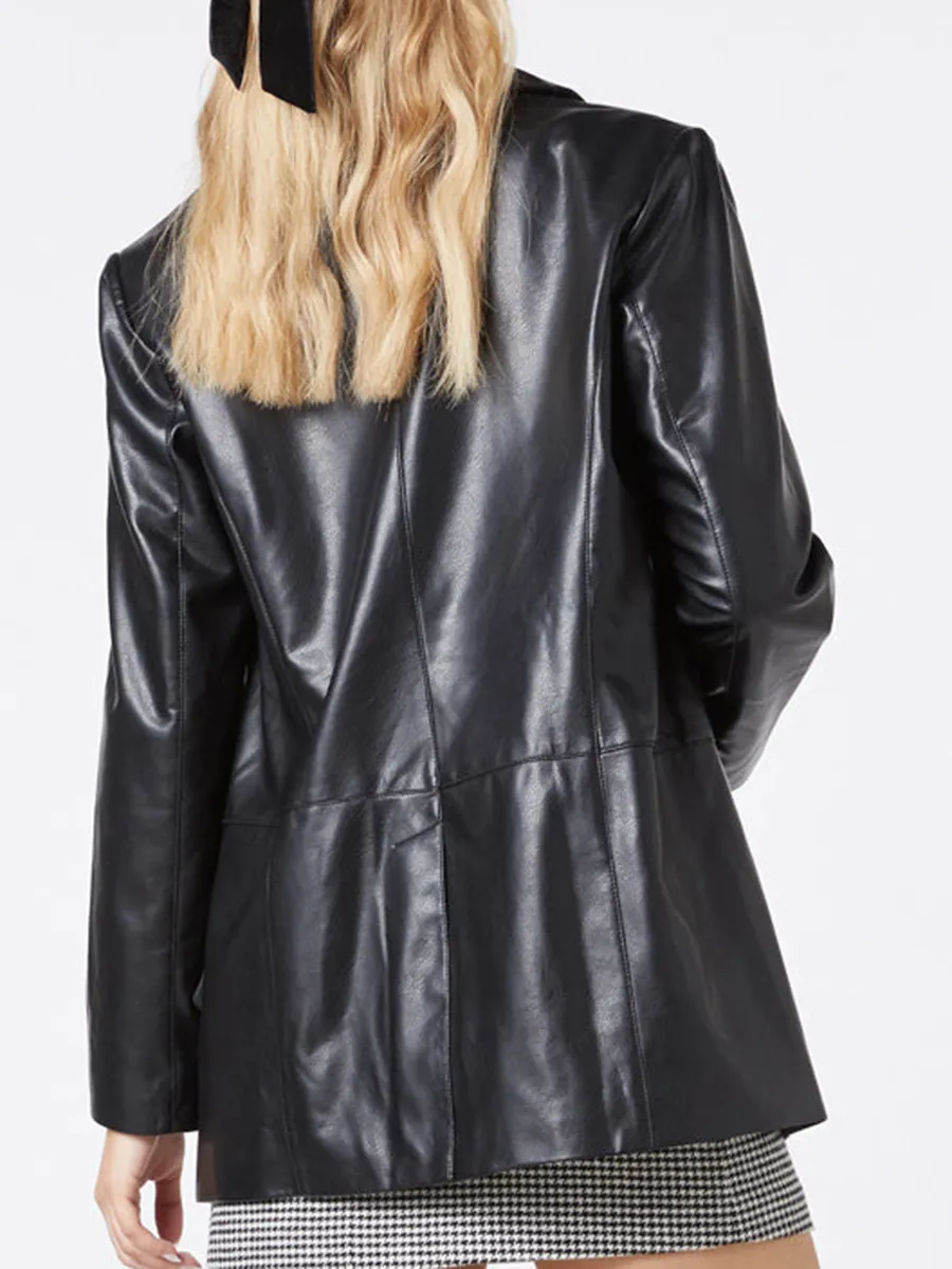 Women's casual black leather jacket