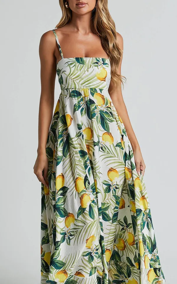 Strappy Straight Neck A Line Dress in Yellow