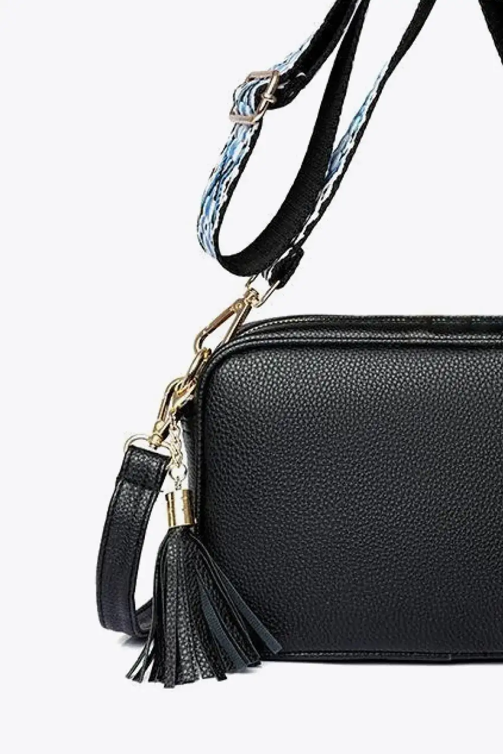 Tassel Accent Faux Leather Crossbody Bag