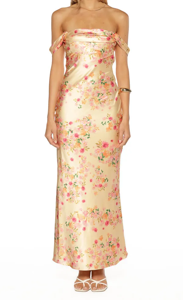 Satin Floral Flowy Maxi Dress