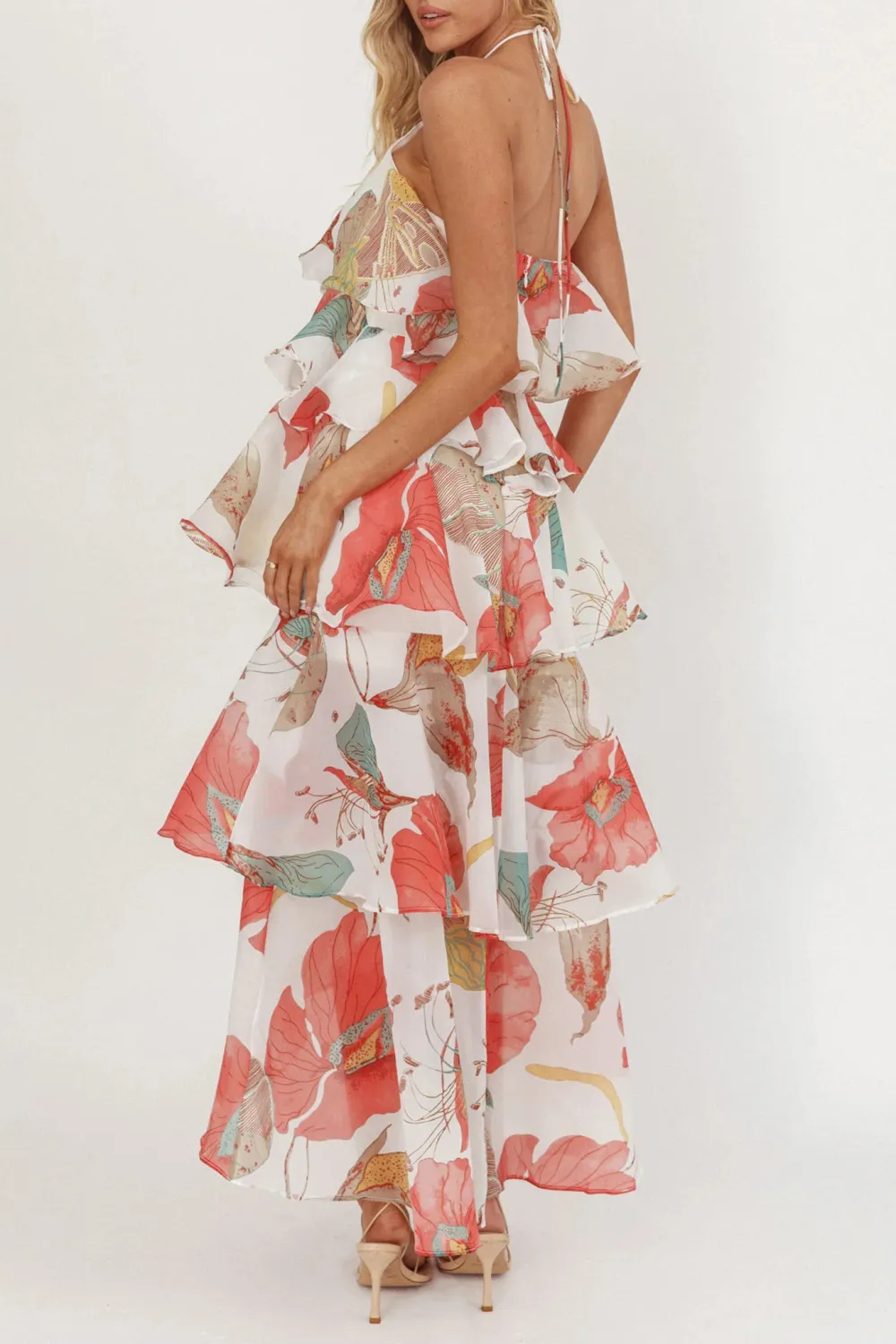 Casual Holiday Style Halterneck Ruffle Dress
