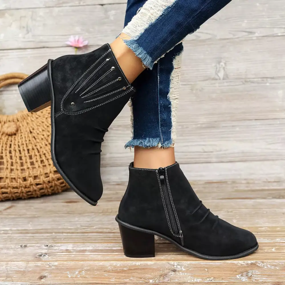 Modern Pointed Toe Block Heel Boots