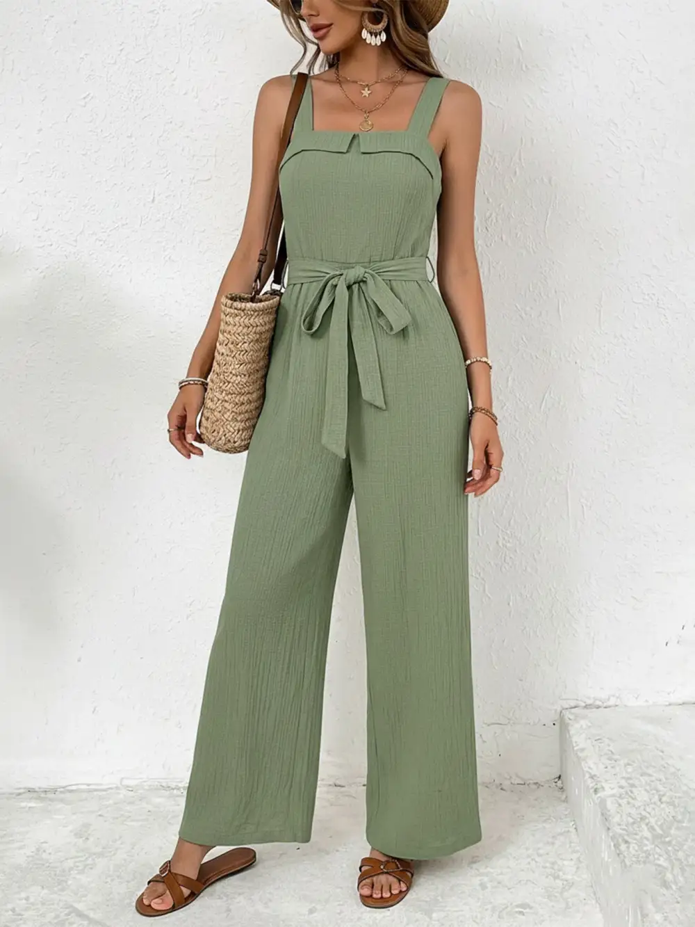 Modern Wide Leg Tie Jumpsuit