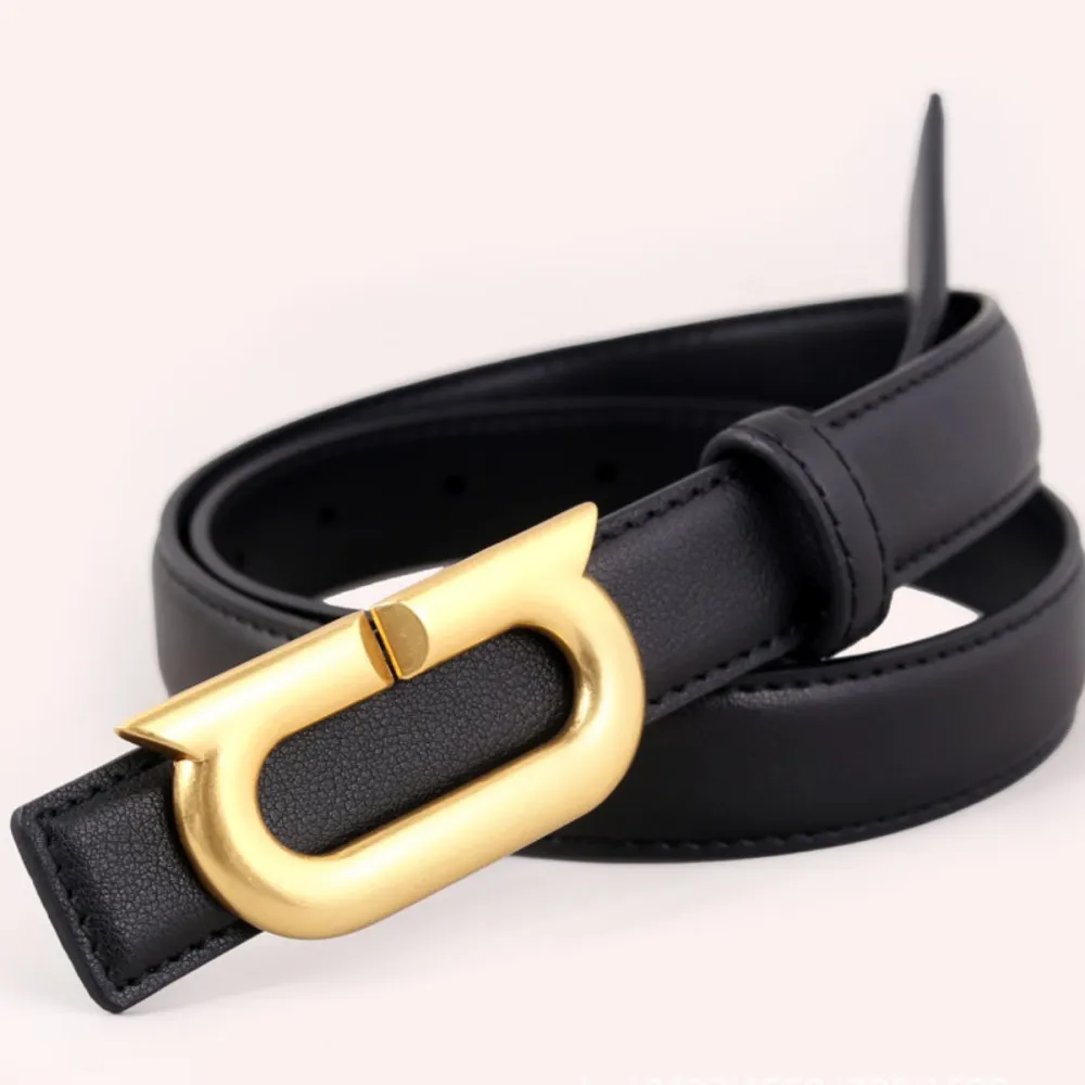 Modern Leather Belt with Golden Buckle