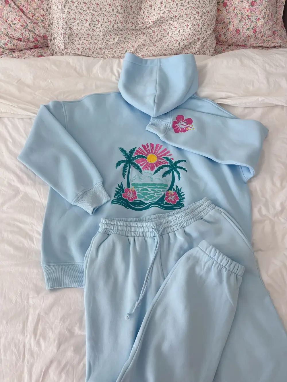 Icy Hibiscus Flower Beach Babe Embroider Hoodie