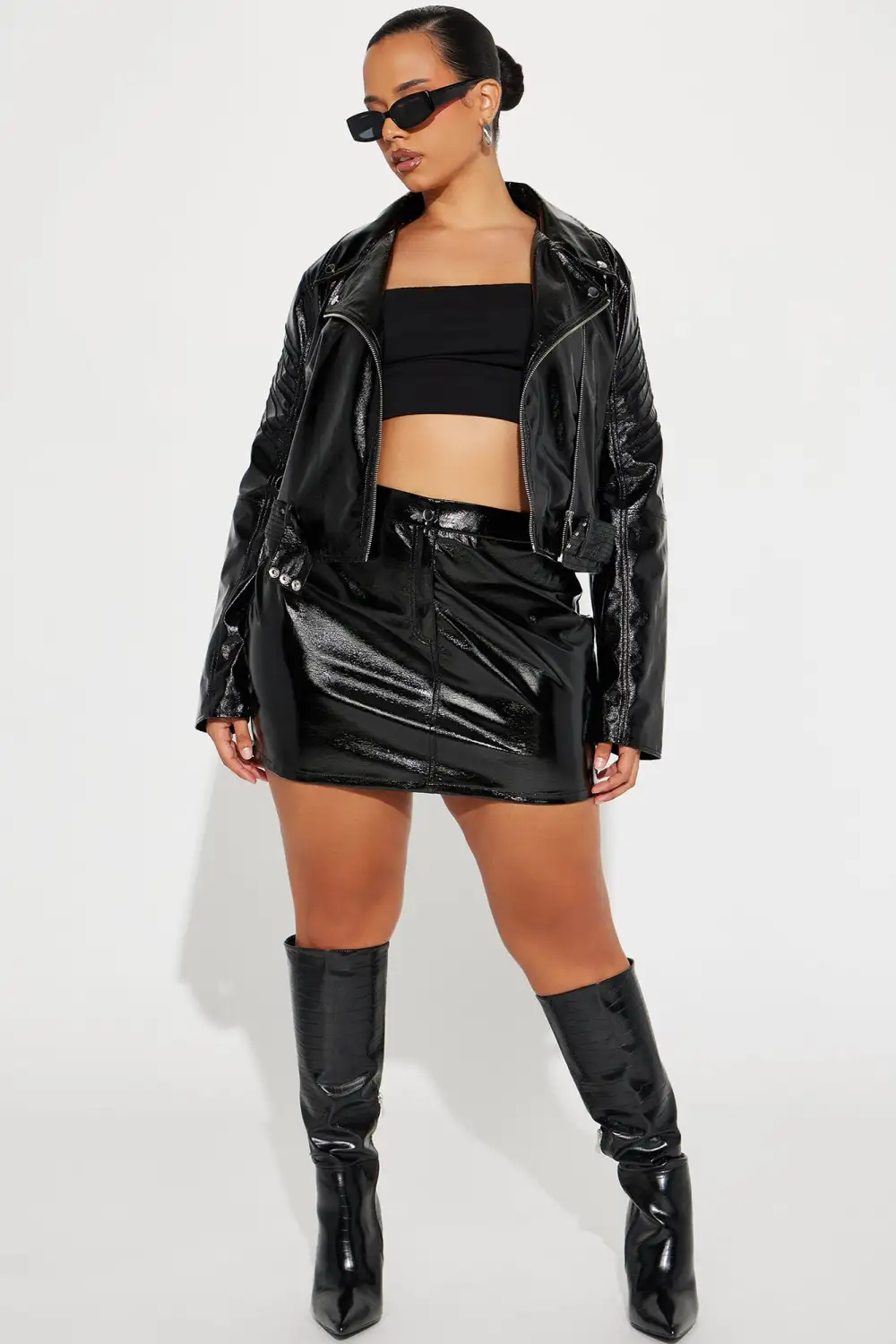 Mainstage Moment Faux Leather Skirt Set - Black