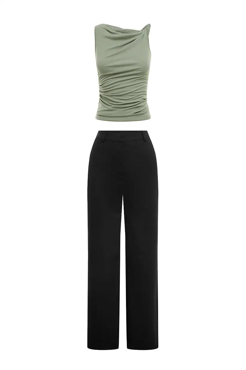 Black Slash Collar Top