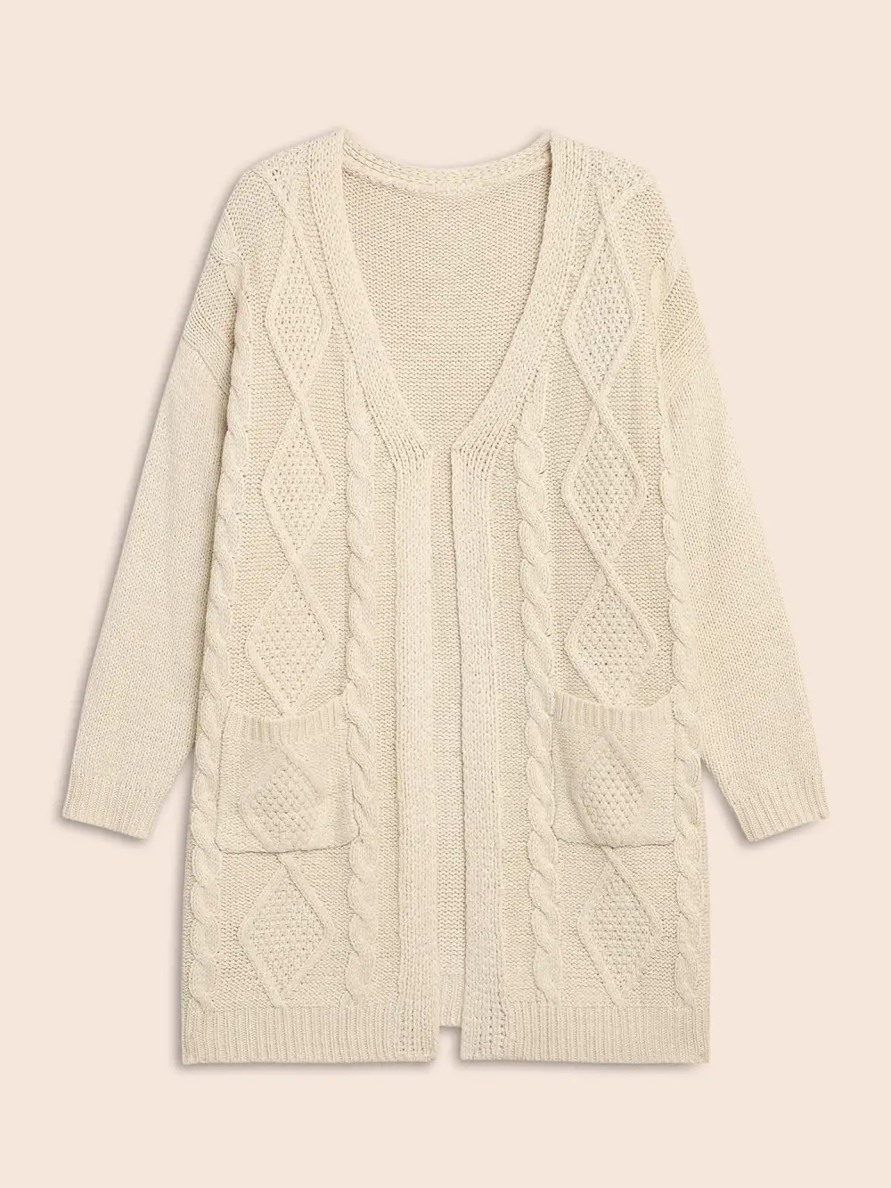 Cable Knit Drop Shoulder Pocket Cardigan