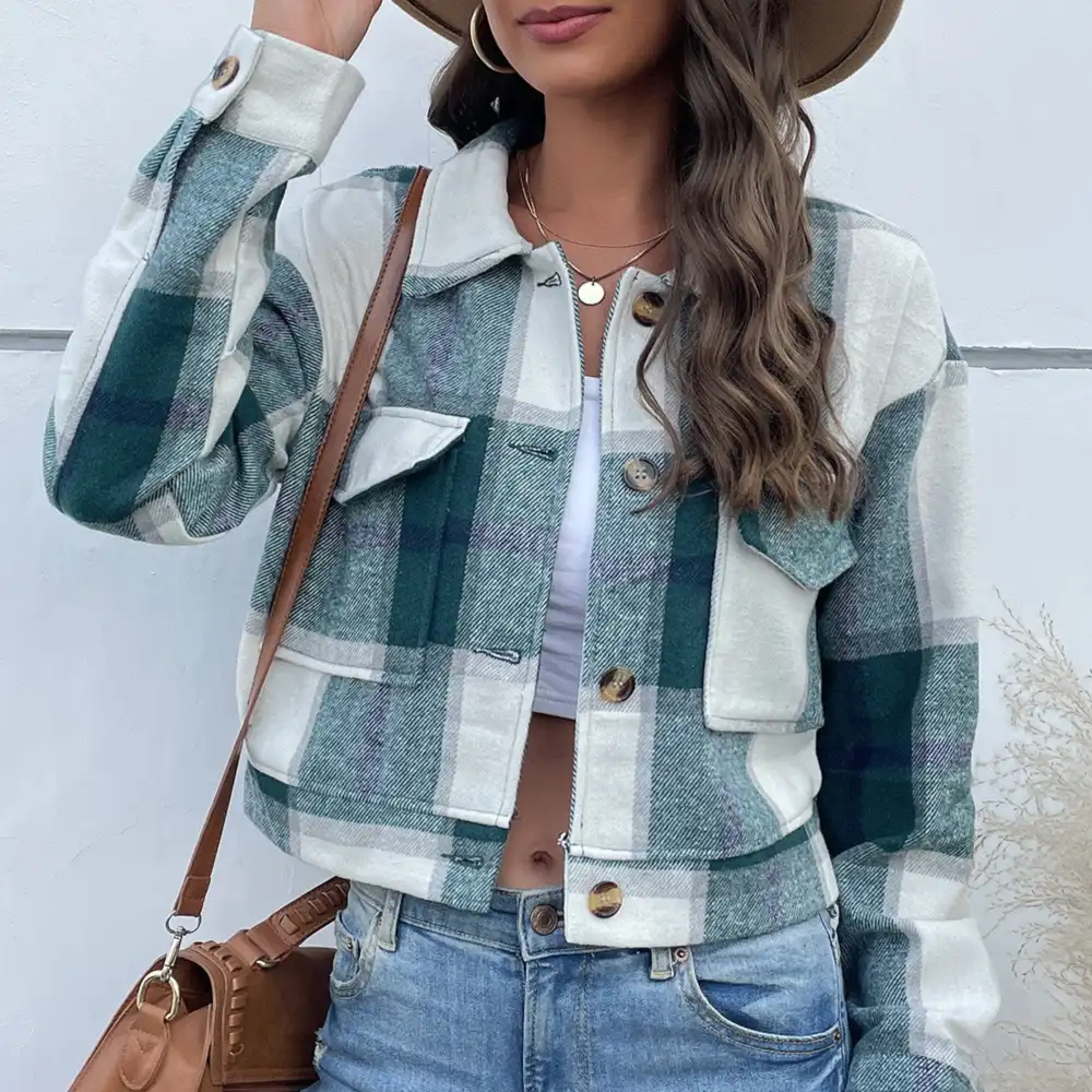 GYPSY-Plaid Button Up Cropped Jacket