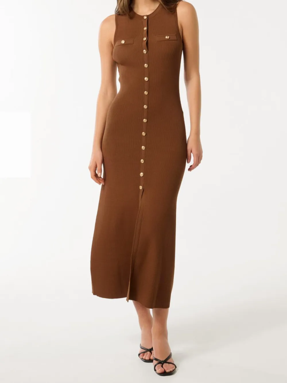 Khaki Button-Through Knit Dress