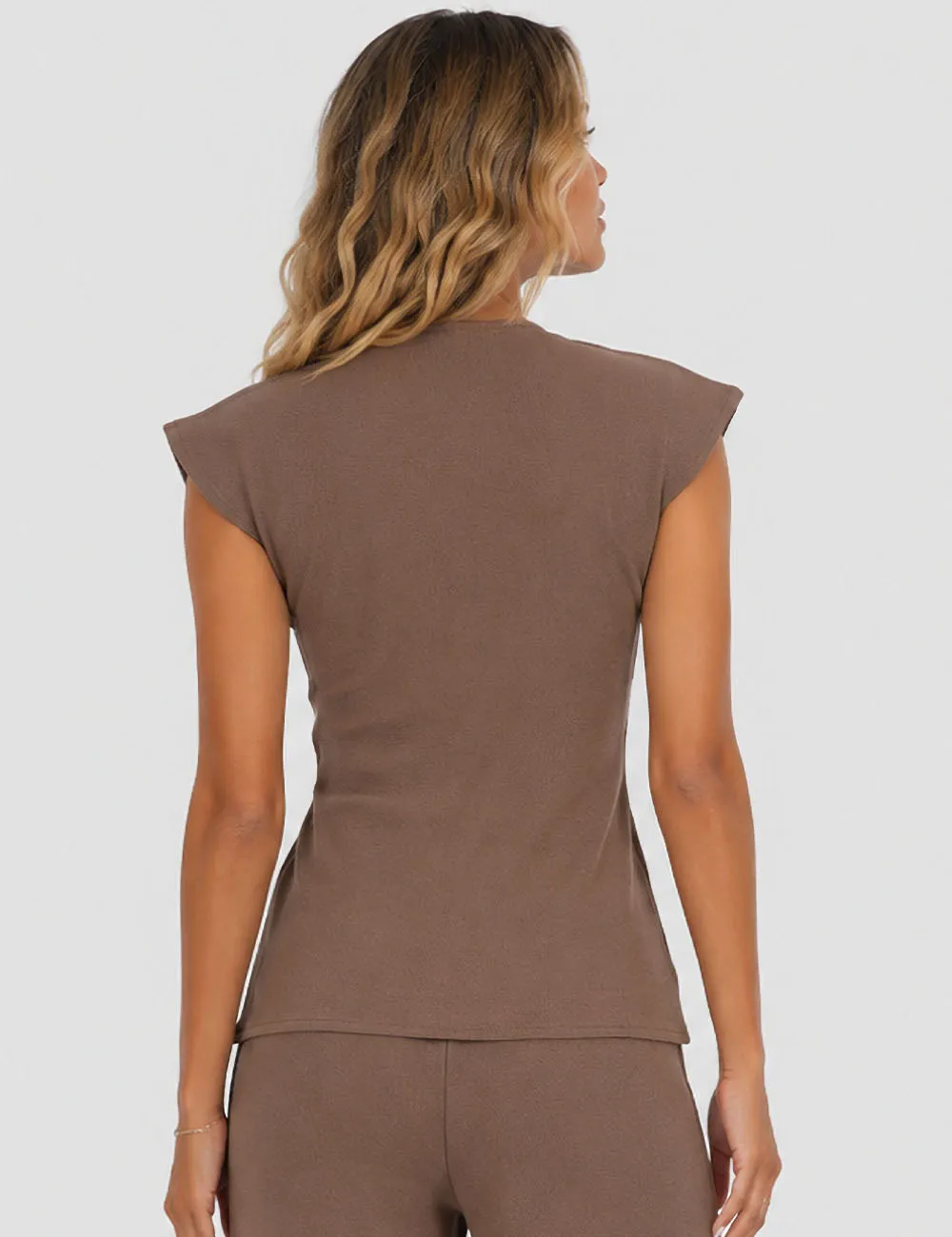 Solid Color Wrap V Neck Sleeveless Top