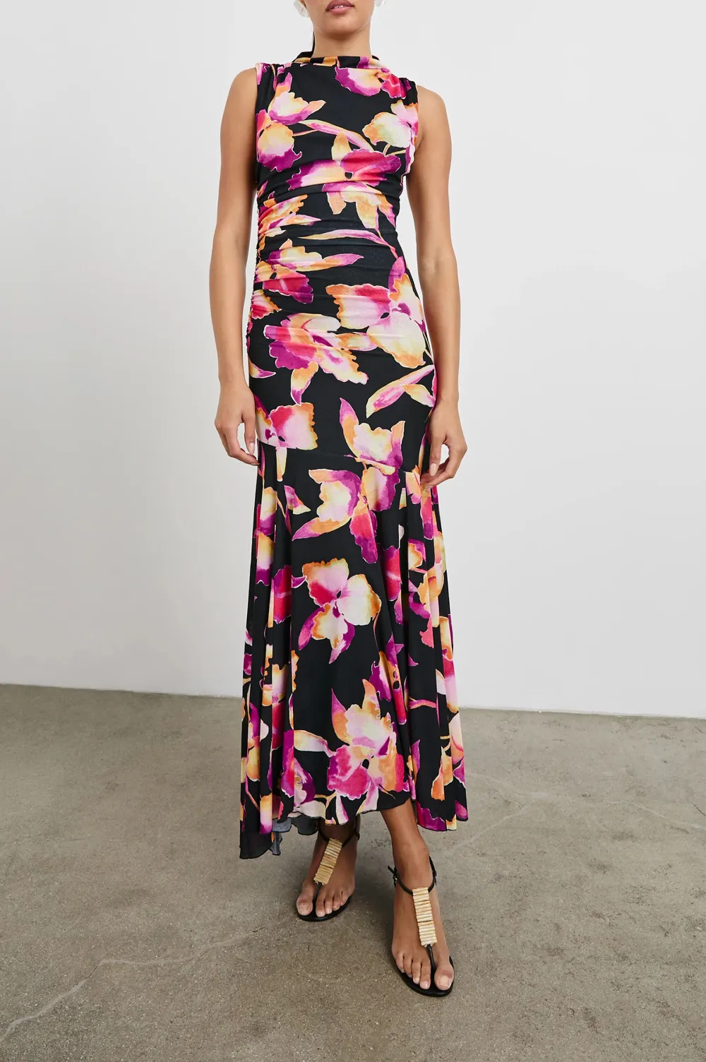 High-Necked Fitted Floral Women's Long Dress