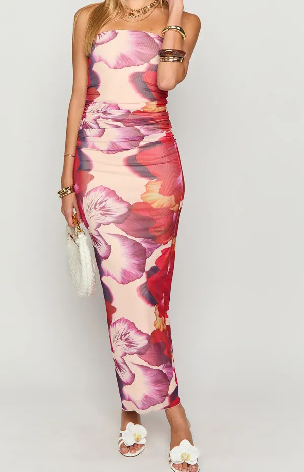 Strapless Floral Print Maxi Dress