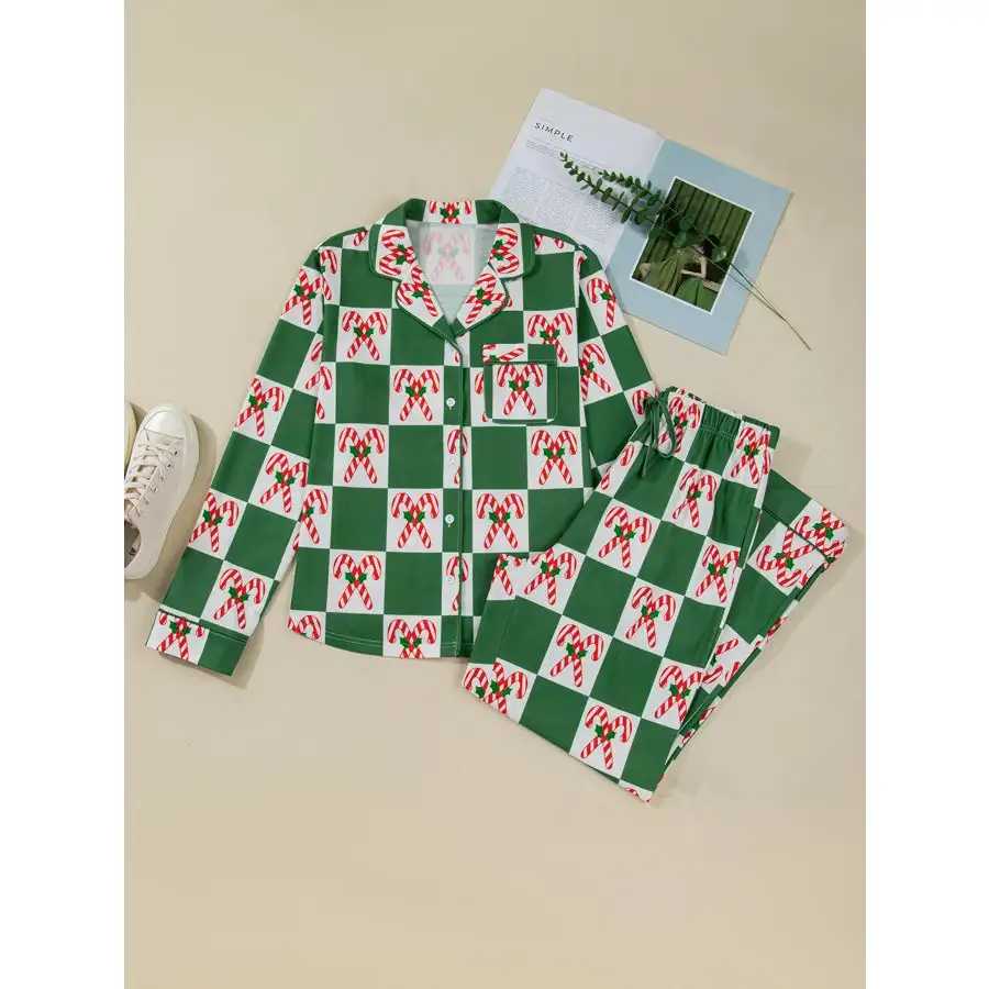 Candy Cane Checkered Pattern Pcs Pajama Set