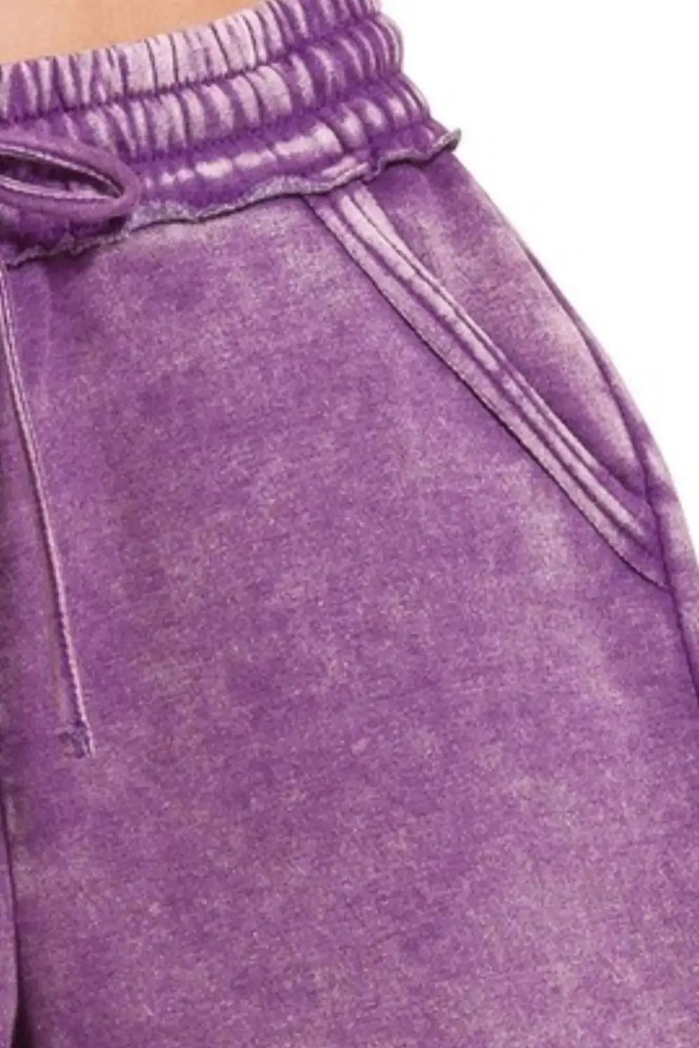 Laidback Acid Wash Fleece Drawstring Shorts with Pockets