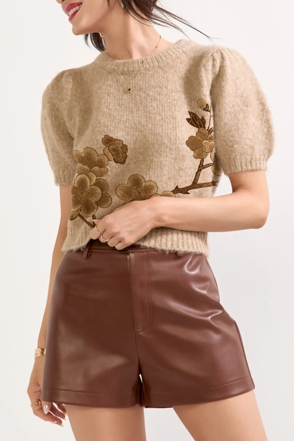 Margaret Short Puff Sleeve Sweater Top