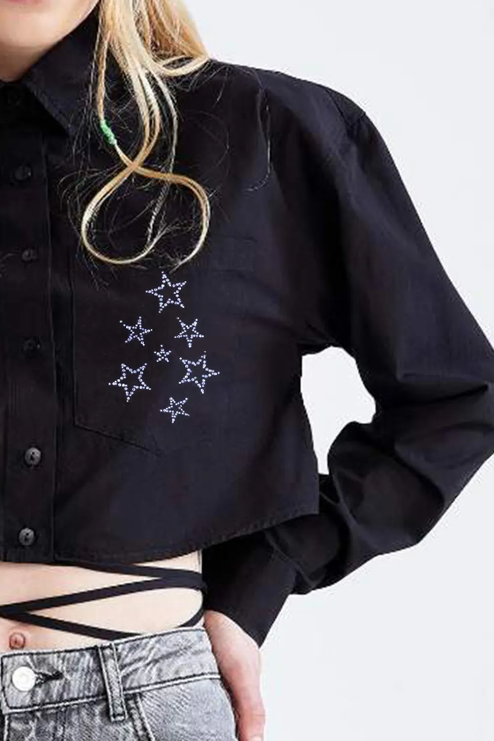 Cool Oversize Fit Tie Waist Detail Crop Shirt