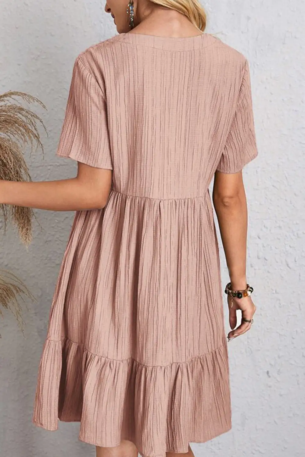 Boho Chic  Plus Size Ruched V-Neck Short Sleeve Dress