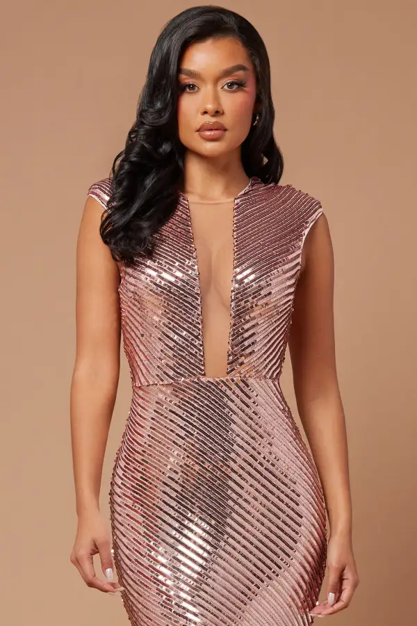 Reese Sequin Gown - Rose Gold
