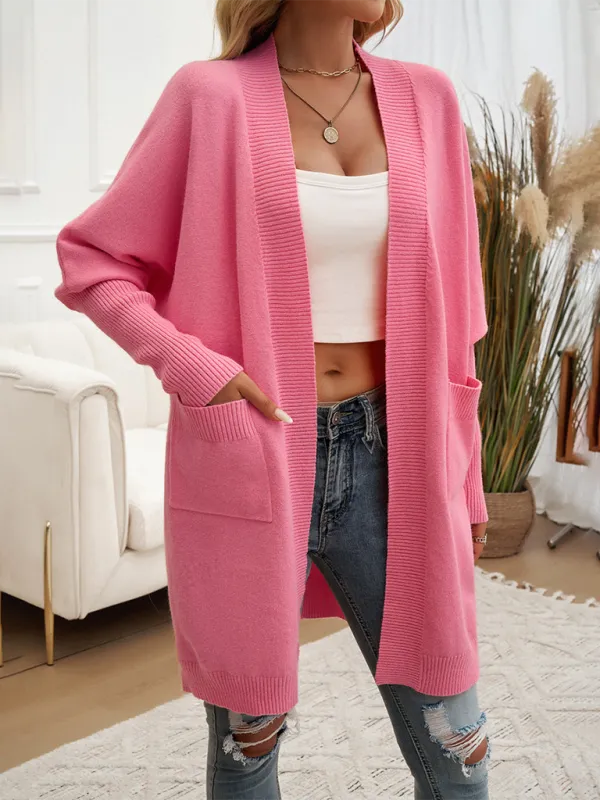 Women’s Long Sleeve Knee-Length Cardigan with Pockets