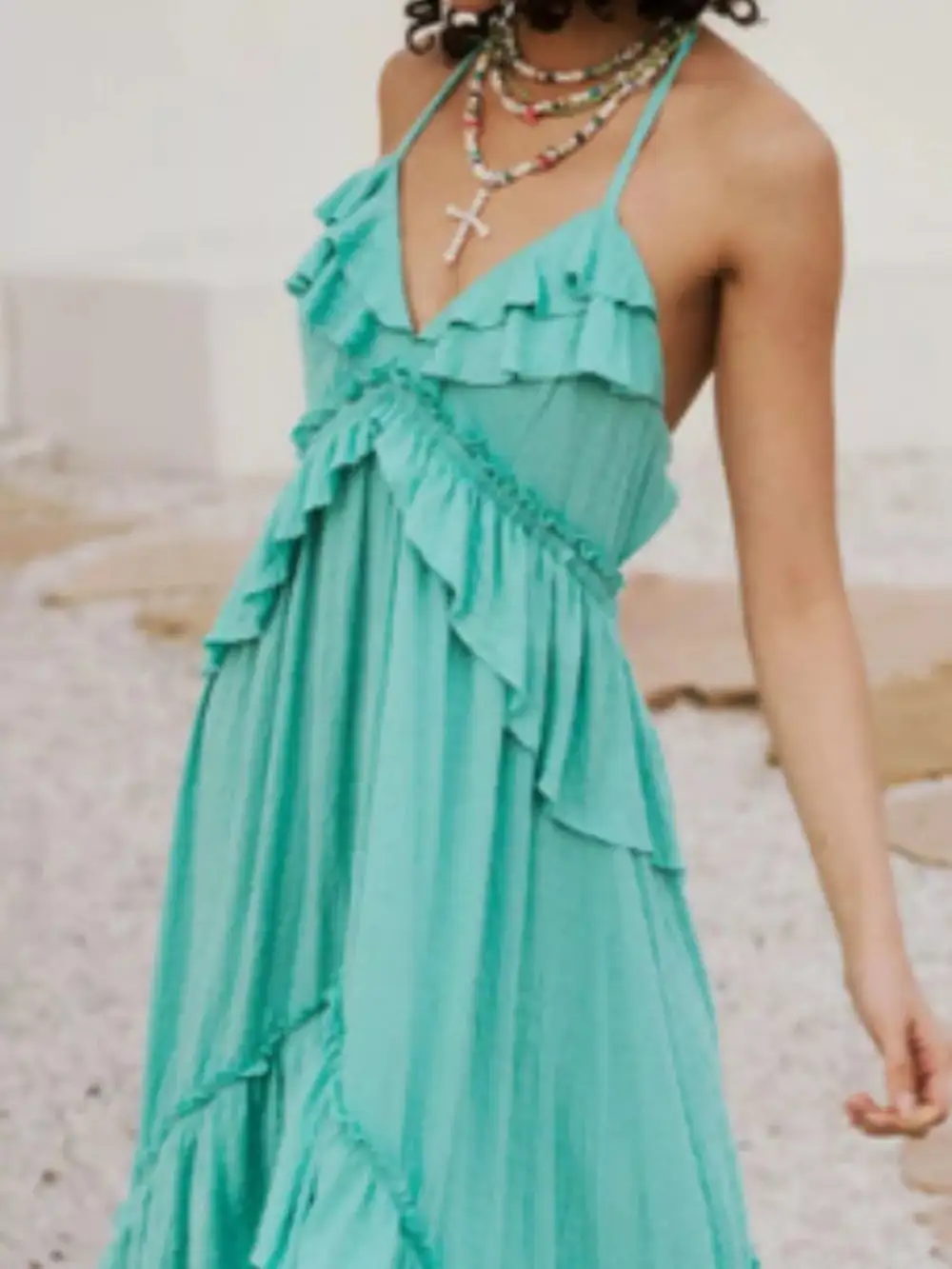 Polished Detail Ruffle Maxi Dress