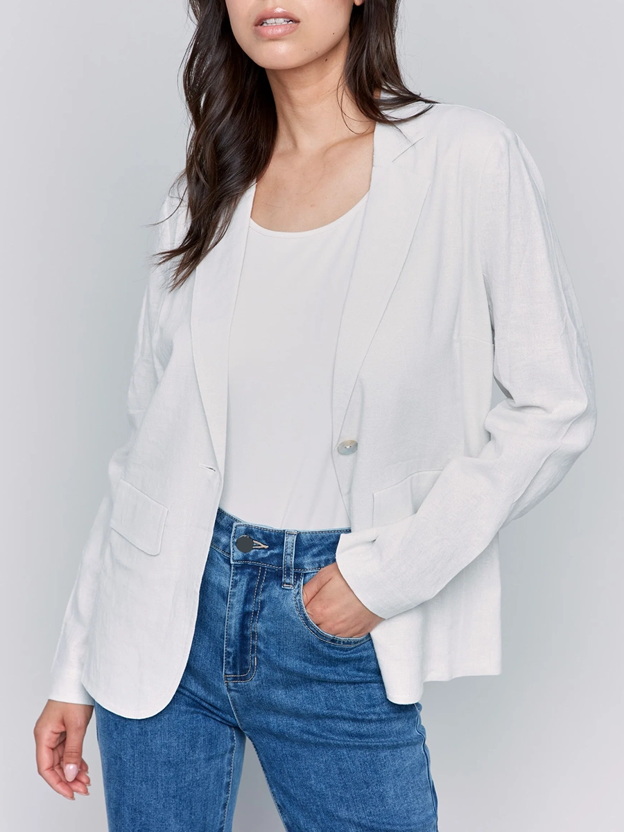 Linen Blend Skin-Friendly Solid Color Suit Jacket