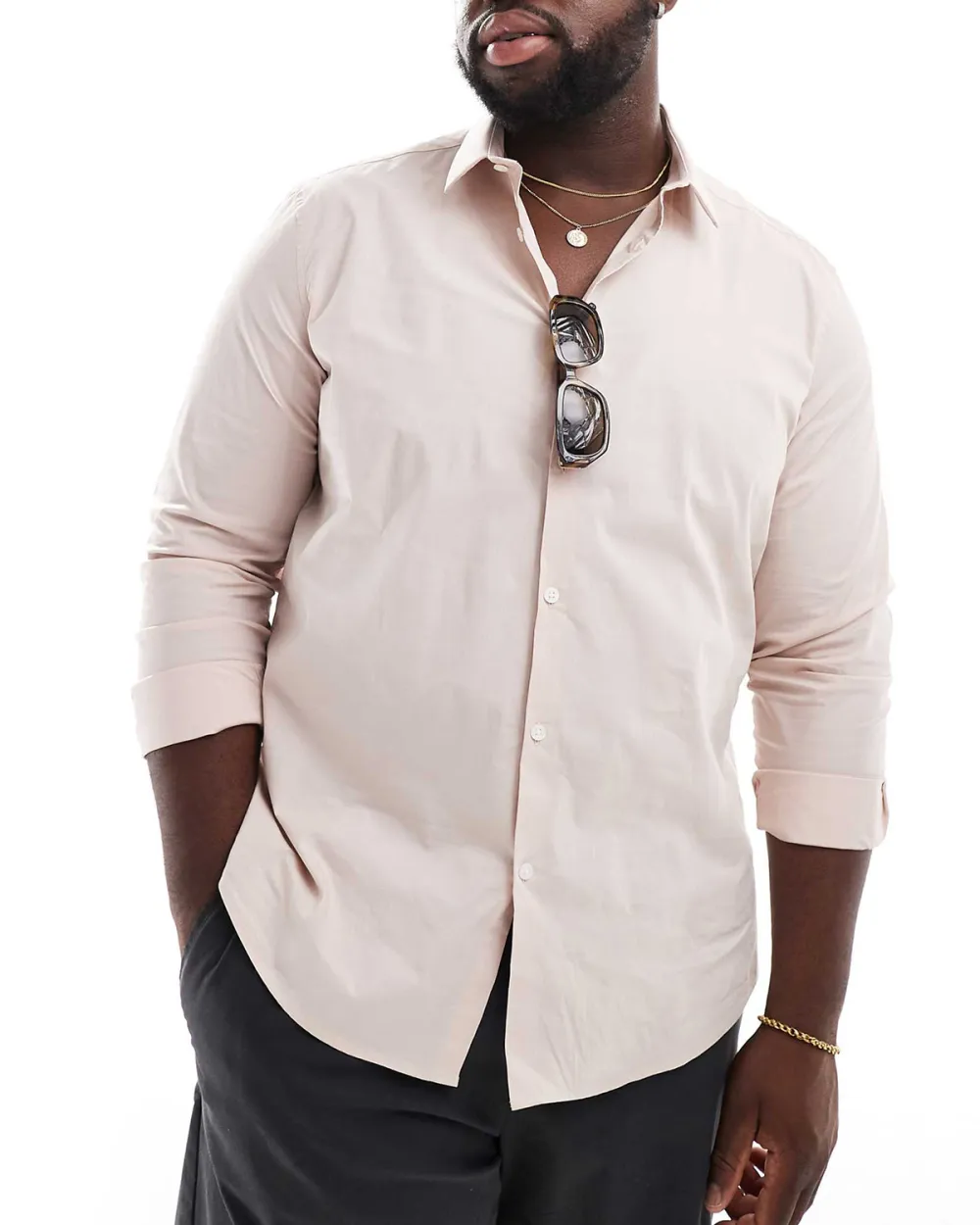 Slim Poplin Shirt In Pale Pink