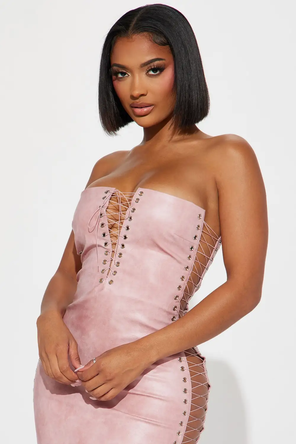 Cassie Leather Mini Dress - Pink