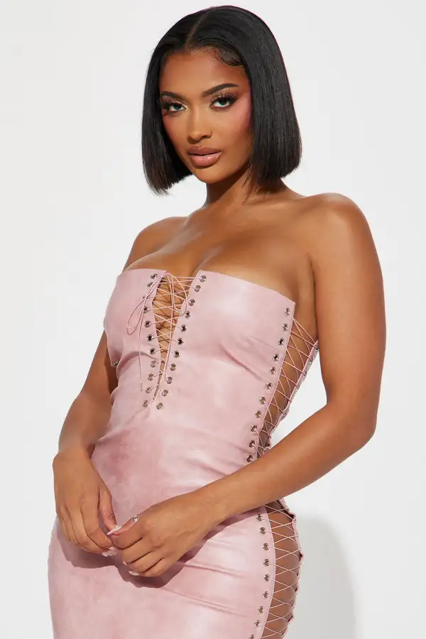 Cassie Leather Mini Dress - Pink