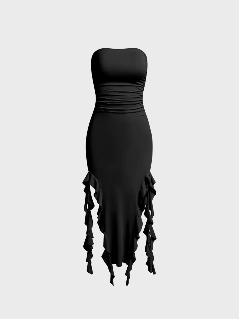 Y2K Black Ruffles Tube Dress Midi Dress