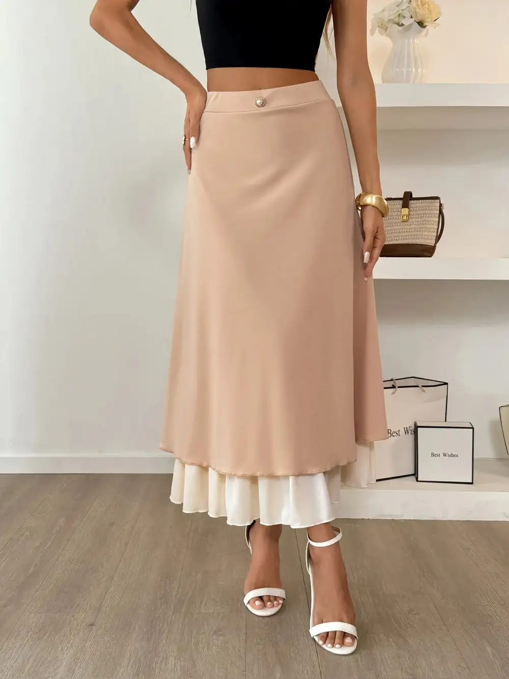 Layered Contrast Midi Skirt