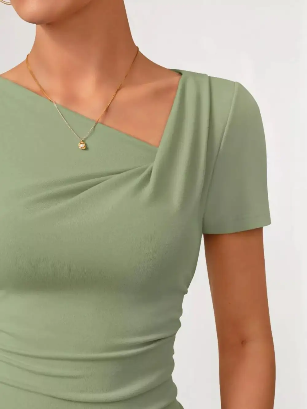 Asymmetrical Neckline Fitted T Shirt