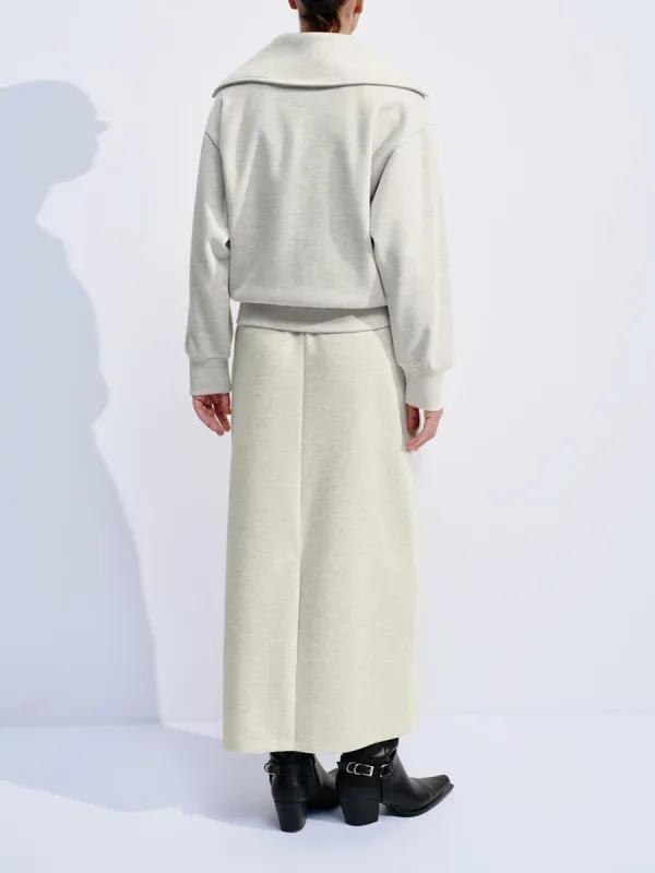 A Light Grey V-Neck Casual Sweatshirt For Ladies