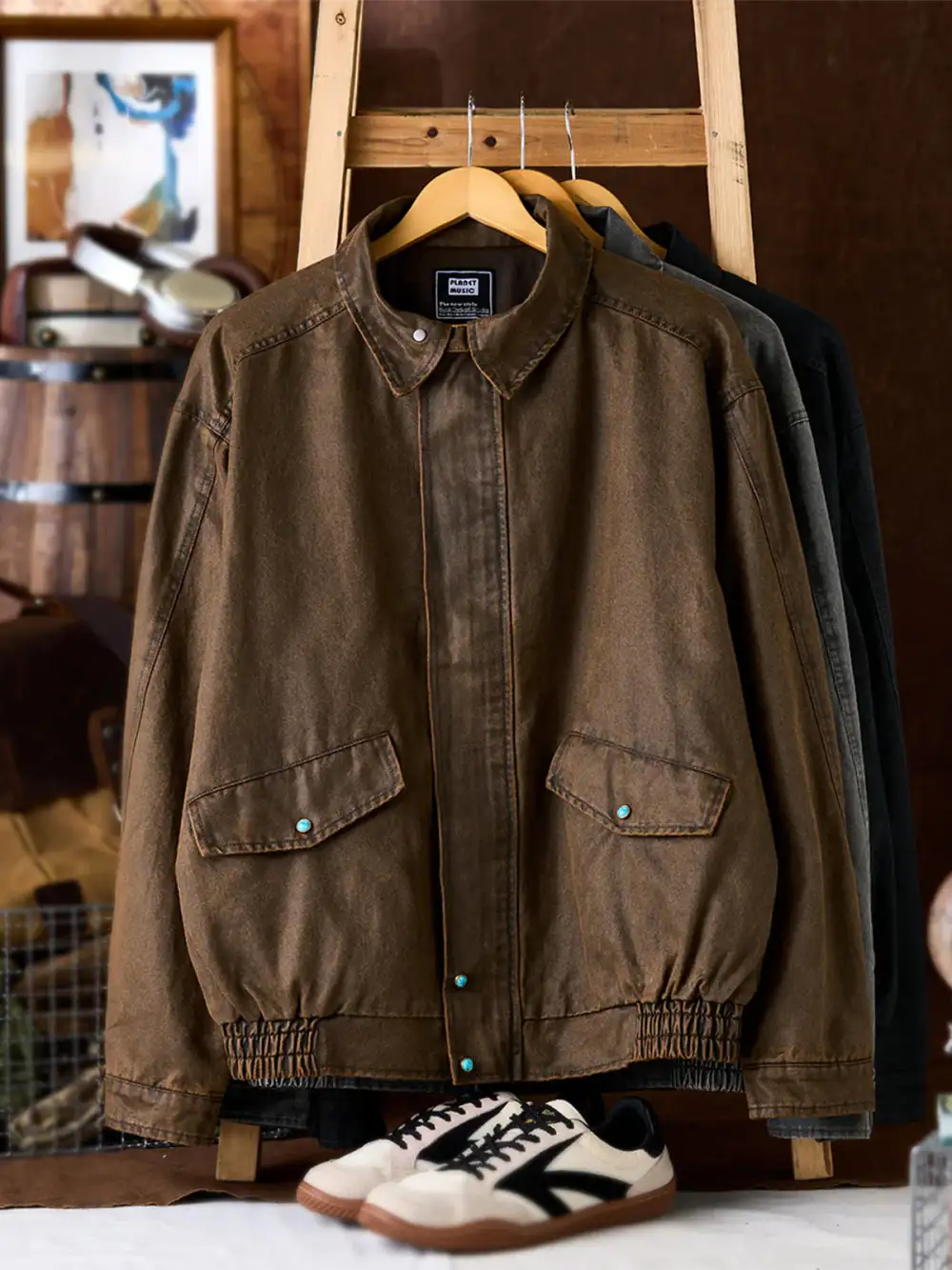 Men's Suede Texture Button Front Work Jacket