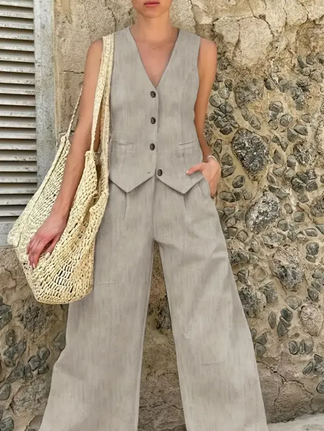 Premium 2-Piece Sleeveless Top & Wide Leg Pants Set