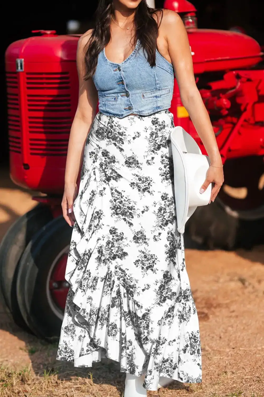 Easygoing Ruffle Floral Maxi Skirt