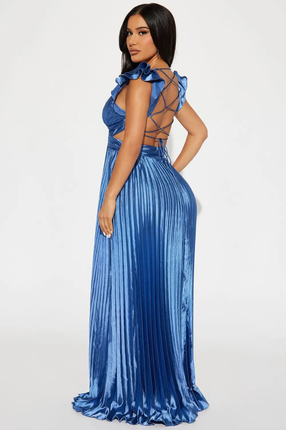 Sun Kissed Nights Satin Maxi Dress - Blue