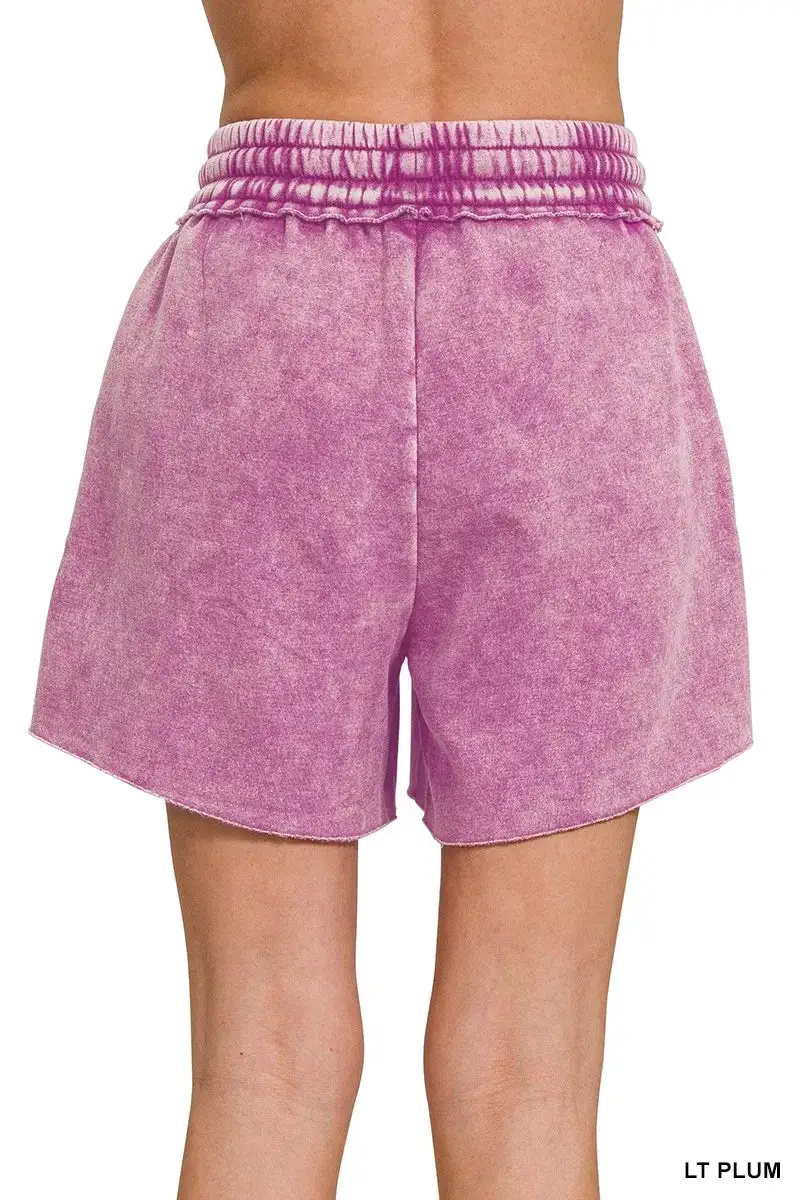 Weekend Acid Wash Fleece Drawstring Shorts with Pockets