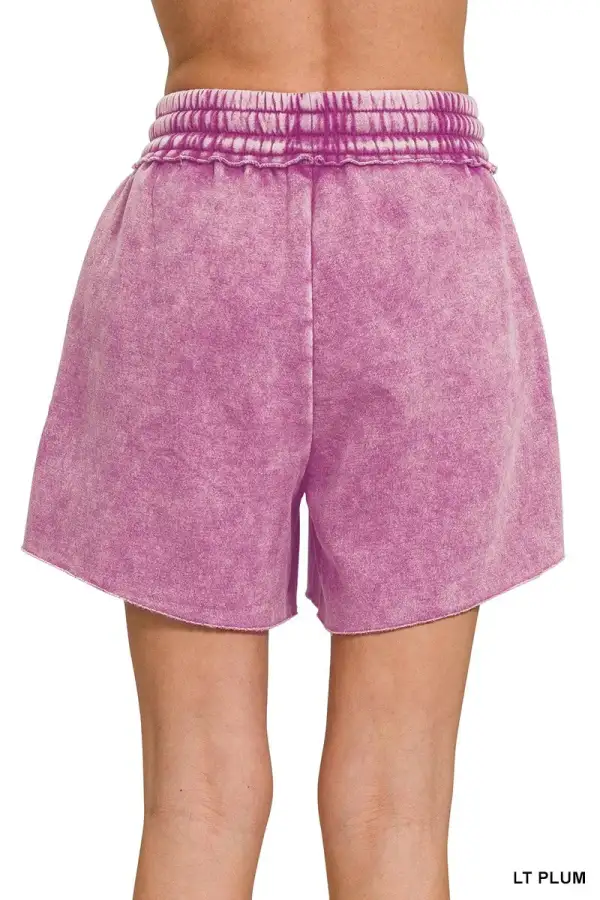 Weekend Acid Wash Fleece Drawstring Shorts with Pockets