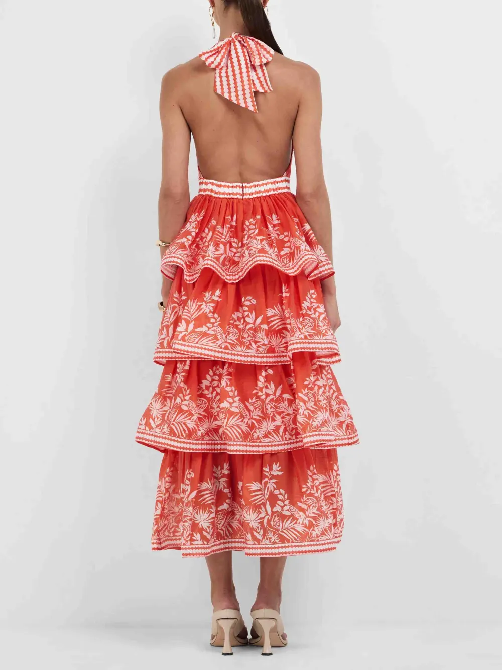Palm Print Layered Midi Dress