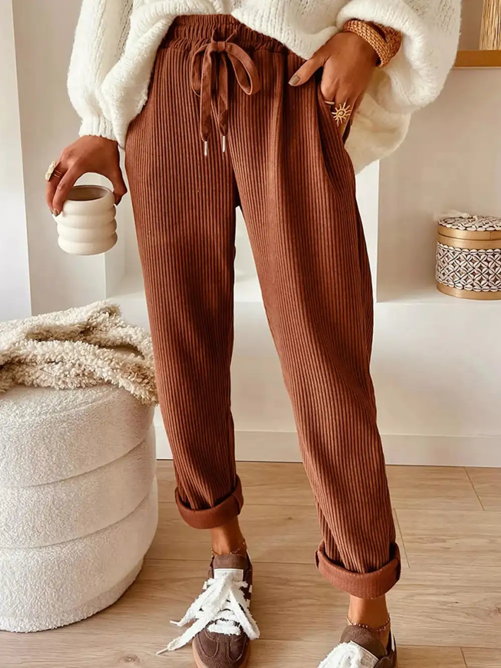 Corduroy Drawstring Waist Pants