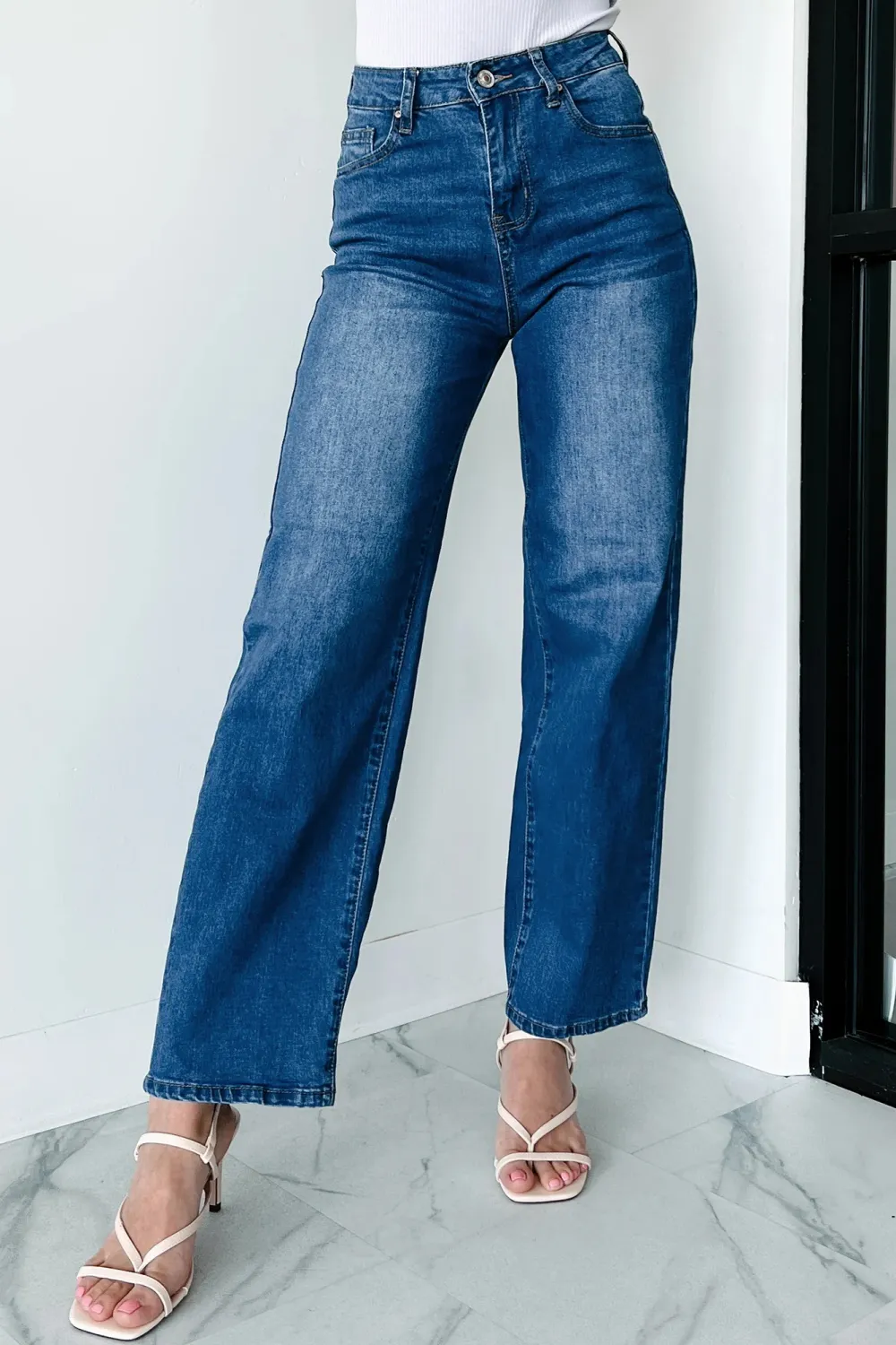 High Rise Non-Distressed Wide Leg Jeans