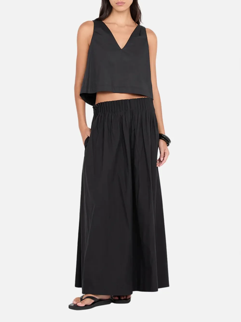 Elasticated Waist Maxi Skirt-Black